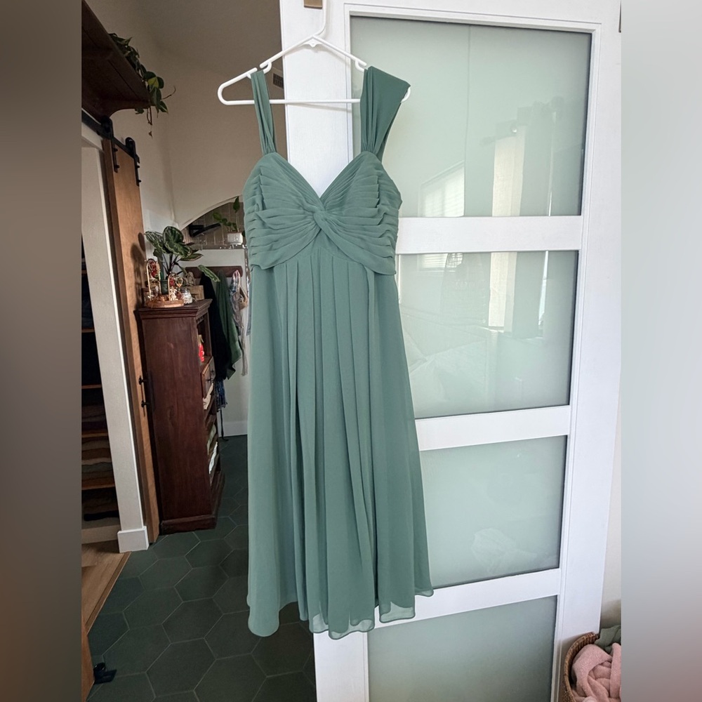 Size 14A Elegant Azazie midi length eucalyptus Chiffon Dress